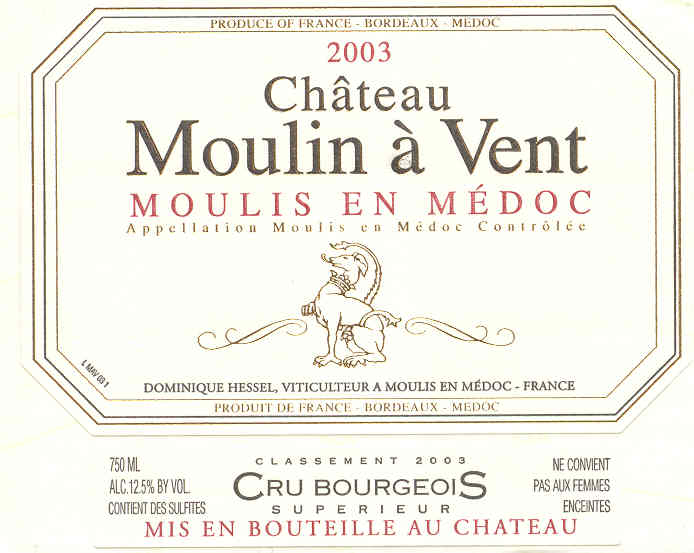 Château Moulin à Vent - Etiquette (2003)